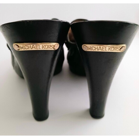 Michael Kors Blk Pebbled Leather Wood Heeled Clog Tassel Trim Sz 8 - Picture 8 of 9